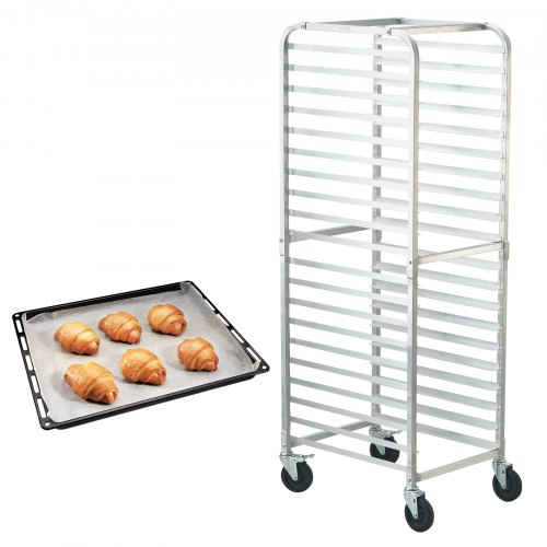 VEVOR Brötchenständer 20-Etagen Kommerzielle Bäckerei Ständer mit Bremse Räder, Aluminium Racking Wagen Lagerung, Brot Backen Ausrüstung Tragfähigkeit 240 kg, 660 x 517 x 1767 mm