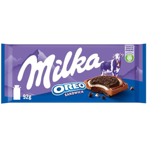 Milka OREO Sandwich 1 x 92g I Alpenmilch-Schokolade I mit OREO Keksen I Milka Schokolade aus 100% Alpenmilch I Tafelschokolade